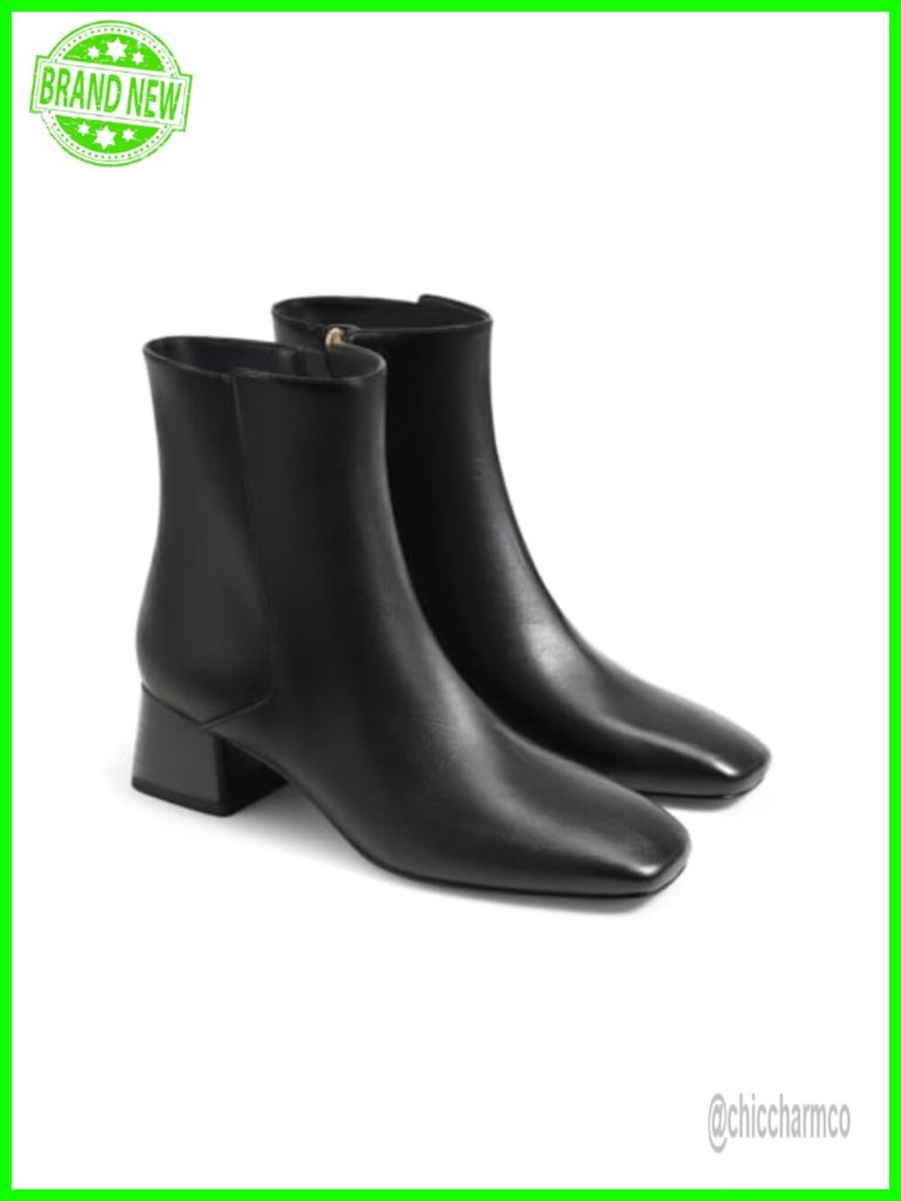 Womens Square Toe Ankle Boots Chunky Low Block Heel Faux Leather Side Zip